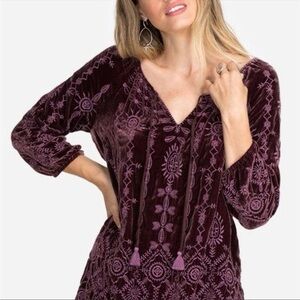 Johnny Was XXS- Women's Embroidered Velvet Tunic Top - Plum